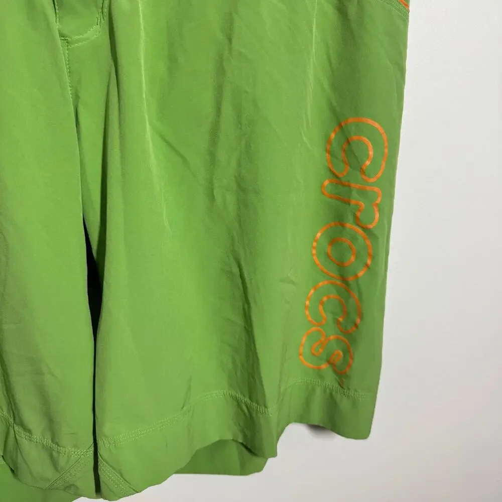 Crocs Mens Swim Trunks Green Mesh Lined Lace Up Pockets‎ Spell Out Pool Vacation